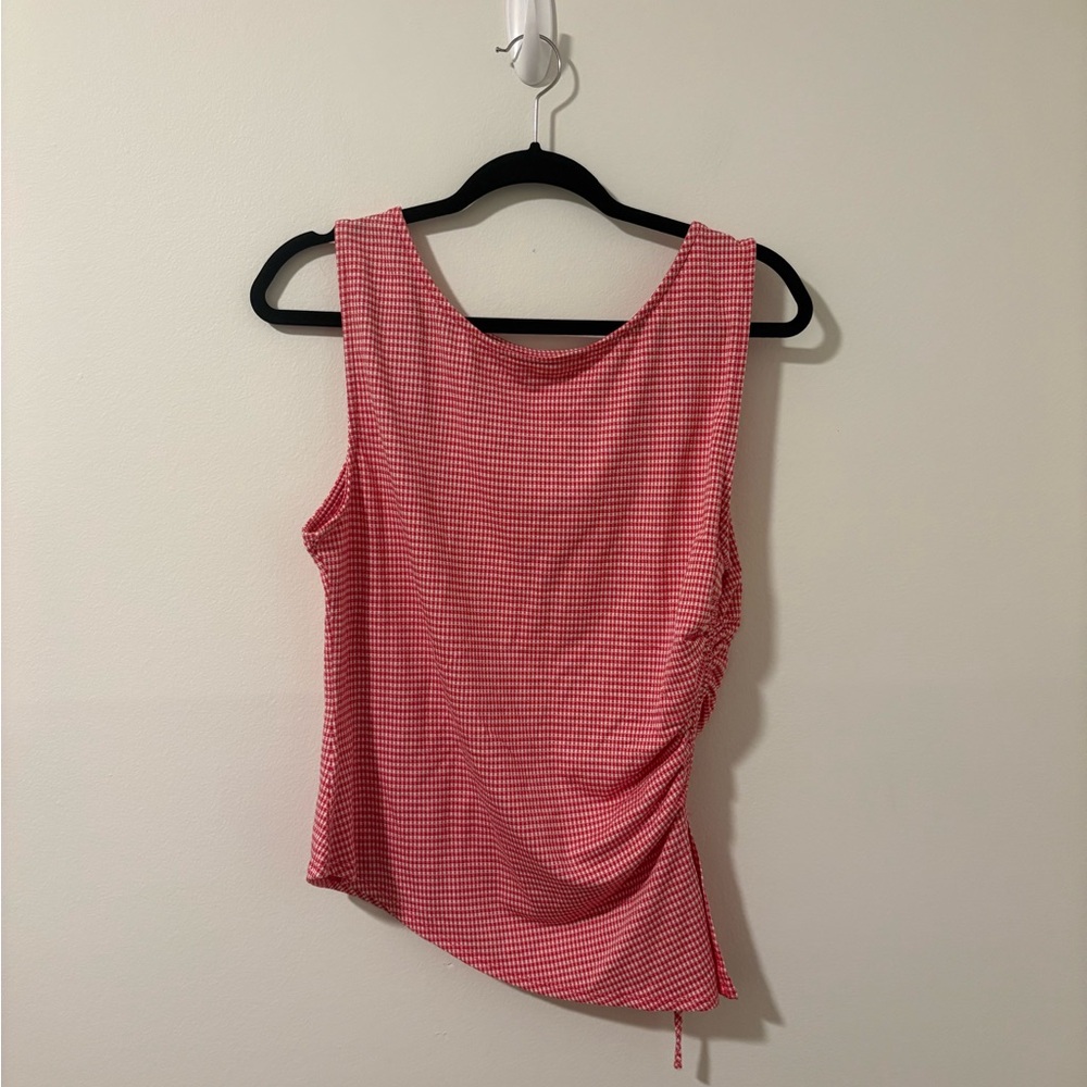 Lisa Says Gah Asymmetrical Gingham Red Tank XL - Picture 4 of 5